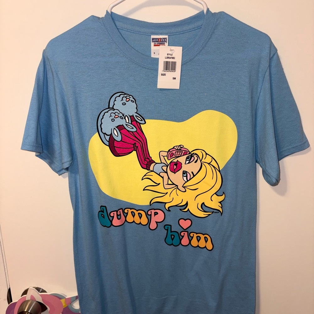 Light Blue Tee with Cartoon Graphic